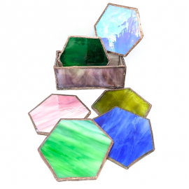 Vitropía - Posavasos de distintos colores y formas en vidrio y cobre